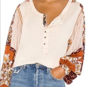 Free People Light Magic Henley in Vanilla Creme Boho Fall Top Size M